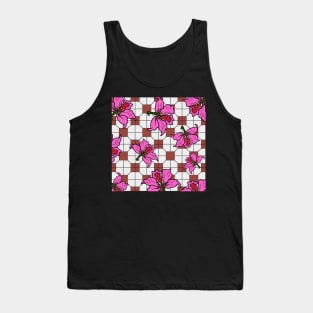 Hong Kong Bauhinia with Brick Red Tile Floor Pattern - Summer Flower Pattern Tank Top